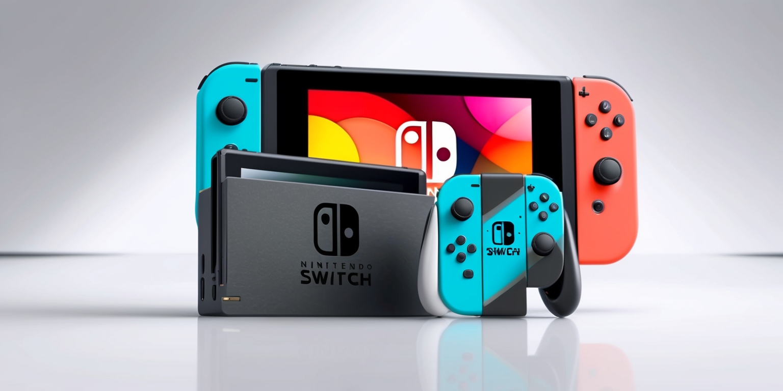 A sleek and modern Nintendo Switch 2 console, showcased on a clean white background, with a subtle gradient effect to highlight its curves and contours, featuring a vibrant HD screen displaying a popular game's gameplay, with crisp and vibrant colors, the console's body is a mesmerizing fusion of matte and gloss finishes, with a bold and colorful Joy-Con attached, the overall design exudes a sense of innovation and playfulness, the camera is positioned directly in front of the console, capturing its symmetrical design, with a slight angle to showcase the console's depth and dimensions, the lighting is soft and diffused, with a hint of warmth, evoking a sense of excitement and wonder.